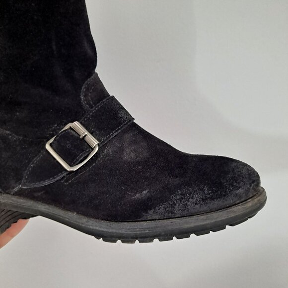 Paul Green Black Suede Distressed Moto Fall Boots Zipper Buckle - Picture 4 of 13